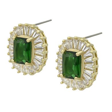 City Luxe Gold Tone Green & Clear Crystal Halo Stud Earrings