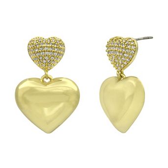 City Luxe Gold Tone Cubic Zirconia Heart Double Drop Earrings