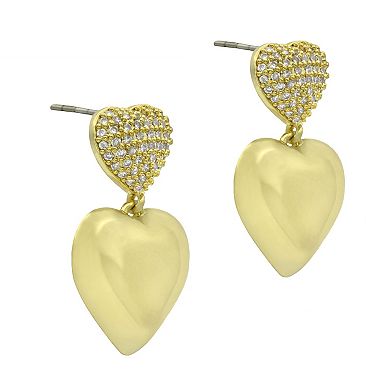 City Luxe Gold Tone Cubic Zirconia Heart Double Drop Earrings