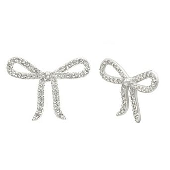 City Luxe Silver Tone Cubic Zirconia Pave Bow Stud Earrings