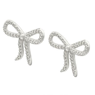 City Luxe Silver Tone Cubic Zirconia Pave Bow Stud Earrings