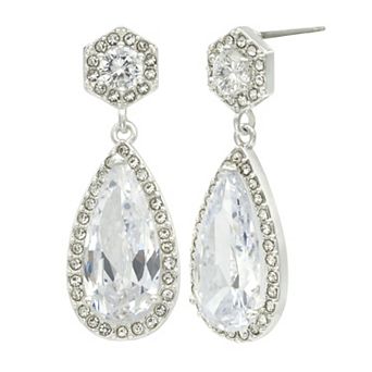 City Luxe Silver Tone Cubic Zirconia Pear Drop Earrings