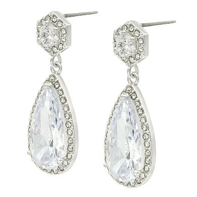 City Luxe Silver Tone Cubic Zirconia Pear Drop Earrings