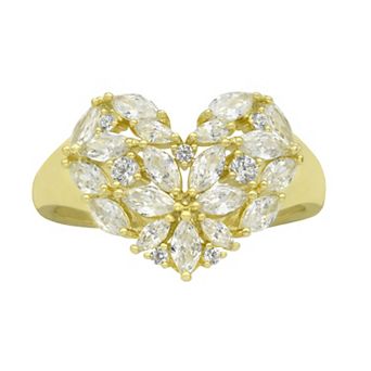City Luxe Gold Tone Cubic Zirconia Flower Heart Signet Ring