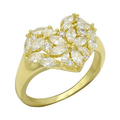 City Luxe Gold Tone Cubic Zirconia Flower Heart Signet Ring