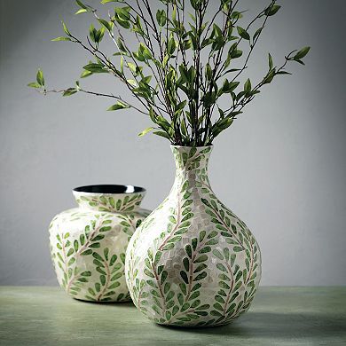 Haven Living 9" Green Leaf Pattern Bouquet Vase