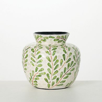 Haven Living 9" Green Leaf Pattern Bouquet Vase