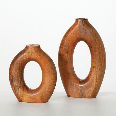 Haven Living 2 pc Hollow Mango Wood Vase Set