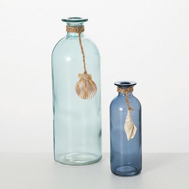 Haven Living 2 pc Glass Vase with Seashell Set