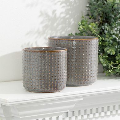 Haven Living Set of 2 Small Ceramic Planters 6" & 5" Blue