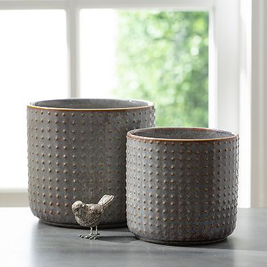 Haven Living Set of 2 Small Ceramic Planters 6" & 5" Blue