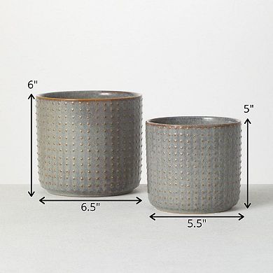 Haven Living Set of 2 Small Ceramic Planters 6" & 5" Blue