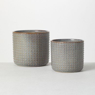 Haven Living Set of 2 Small Ceramic Planters 6" & 5" Blue