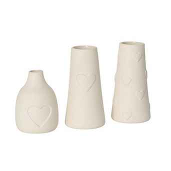 Haven Living 5", 6.5" & 6.5" White Stone Heart Vase Set of 4