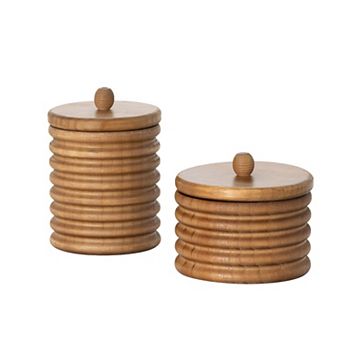 Haven Living 3 pc Ribbed Wood Containers with Lids Set