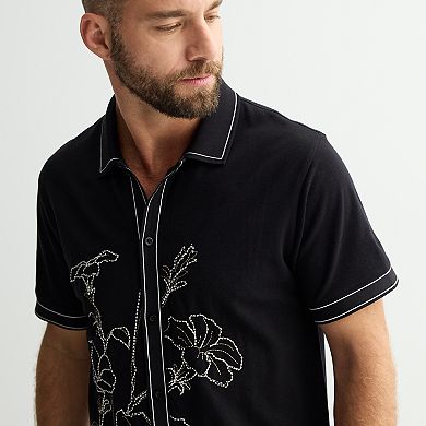 Big & Tall Apt. 9 Embroidered Full Button Knit Polo Shirt