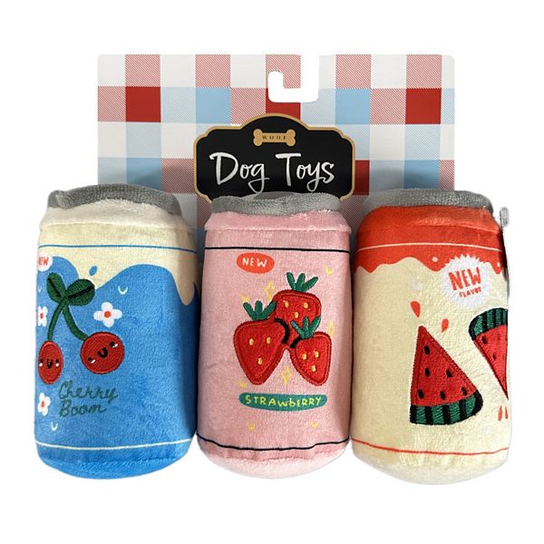 Woof 3-Pack Crinkle Soda Plush Dog Toy - Multi