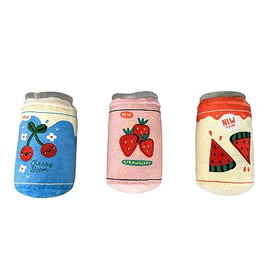 Woof 3-Pack Crinkle Soda Plush Dog Toy