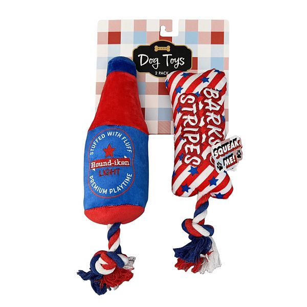 Woof 2-Pack Beer Striped Bone Dog Toys - Multi