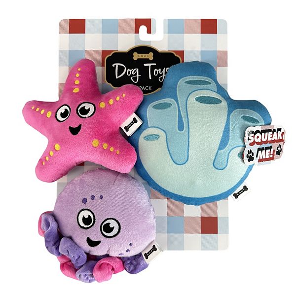 Woof 3-Pack Jellyfish Coral Dog Plush - Multi