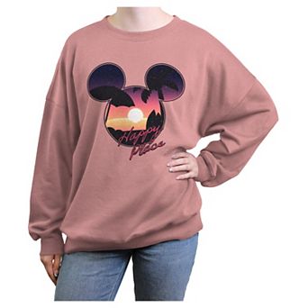 Disney's Mickey Mouse Sunset Happy Place Juniors' Oversized Graphic Pullover