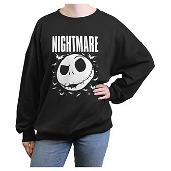 Disney's The Nightmare Before Christmas Jack Skellington And Bats Juniors' Oversized Graphic Pullover