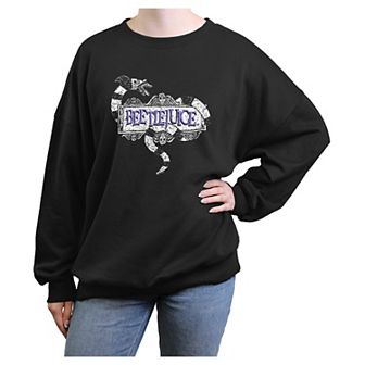 Juniors' Beetlejuice Sandworm Logo Oversized Graphic Pullover