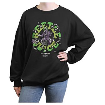 Juniors' Beetlejuice It's Showtime Oversized Graphic Pullover
