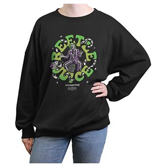 Juniors' Beetlejuice It's Showtime Oversized Graphic Pullover