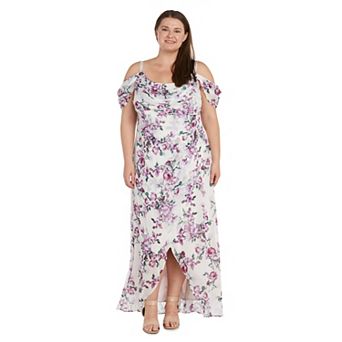 Plus Size R&M Richards Printed Hi-Lo Cowl Neck Chiffon Dress