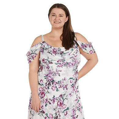 Plus Size R&M Richards Printed Hi-Lo Cowl Neck Chiffon Dress