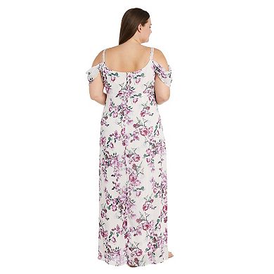 Plus Size R&M Richards Printed Hi-Lo Cowl Neck Chiffon Dress