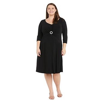 Plus Size R&M Richards Ruched O Ring Detail Fit and Flare Jersey Dress