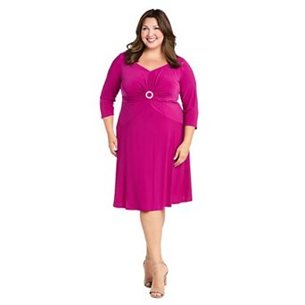 Plus Size R&M Richards Ruched O Ring Detail Fit and Flare Jersey Dress