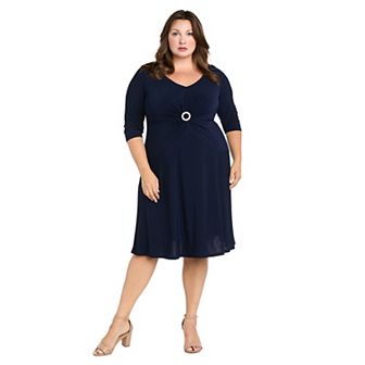 Plus Size R&M Richards Ruched O Ring Detail Fit and Flare Jersey Dress
