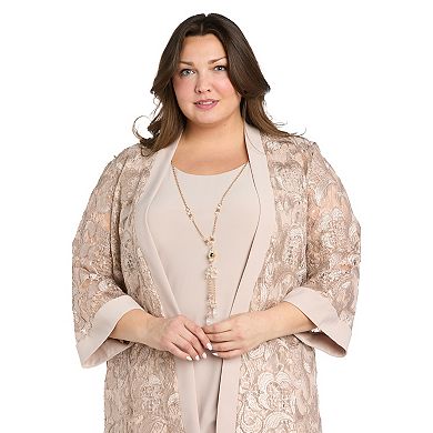 Plus Size R&M Richards 2-pc. Embroidered Sequin Cut Out Jacket & Solid Tank Dress