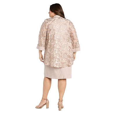 Plus Size R&M Richards 2-pc. Embroidered Sequin Cut Out Jacket & Solid Tank Dress