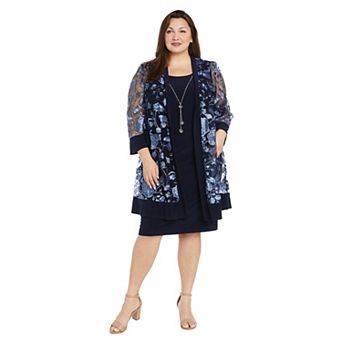 Plus Size R&M Richards 2 pc Floral Threadwork Jacket & Dress Set