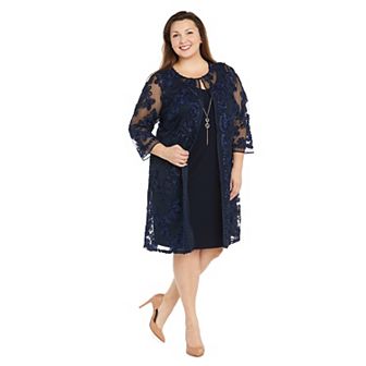 Plus Size R&M Richards 2 pc Embroidered A-Line Dress & Duster Jacket Set