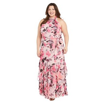Plus Size R&M Richards Long Lurex Mock Halter Dress
