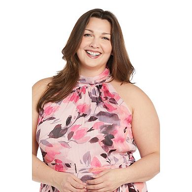 Plus Size R&M Richards Long Lurex Mock Halter Dress