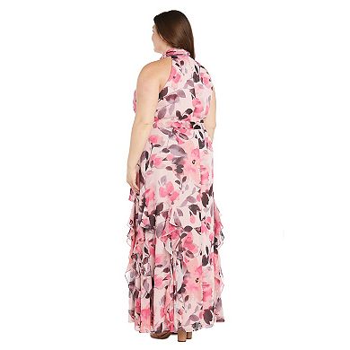 Plus Size R&M Richards Long Lurex Mock Halter Dress