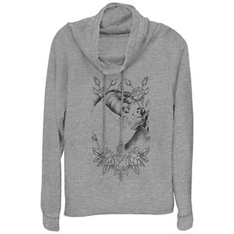Disney's Beauty And The Beast Belle And Beast Rose Sketch Women's Cowlneck Graphic Lightweight Long Sleeve