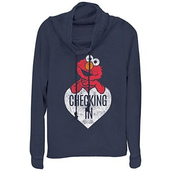 Women's PBS Kids Sesame Street Elmo Checking In Cowlneck Graphic Lightweight Long Sleeve