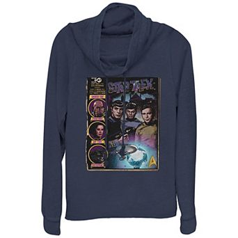 Women's Star Trek Comic Book Poster Cowlneck Graphic Lightweight Long Sleeve