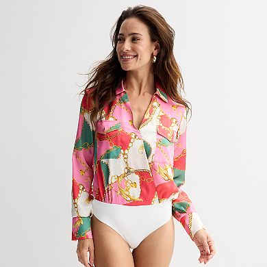 Women's Thalia Sodi Long Sleeve Floral Print Bodysuit