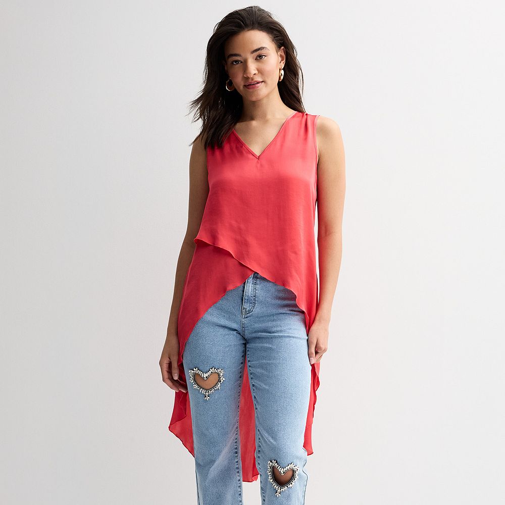 Pleated Detail High Low Sleeveless Top main image 1
