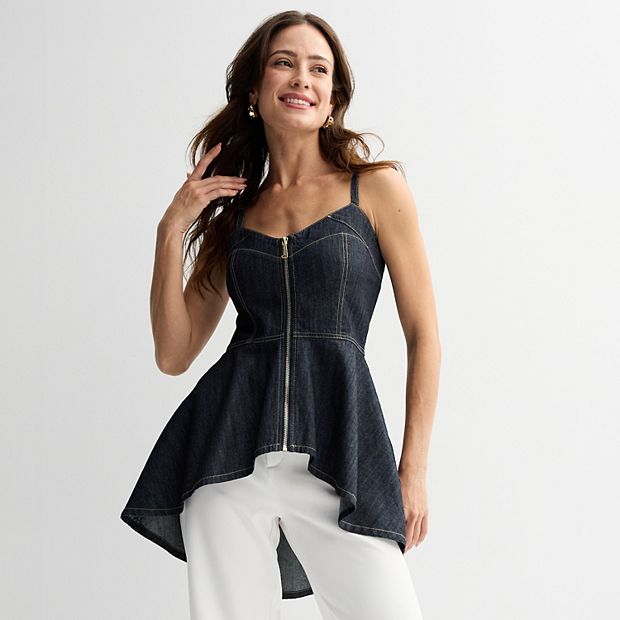 Women's Thalia Sodi Zip Front Denim Peplum Tank Top