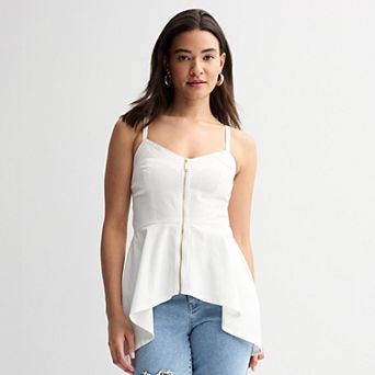 Women's Thalia Sodi Zip Front Denim Peplum Tank Top