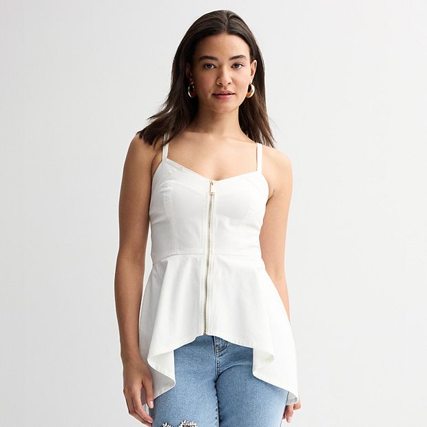 Women's Thalia Sodi Zip Front Denim Peplum Tank Top